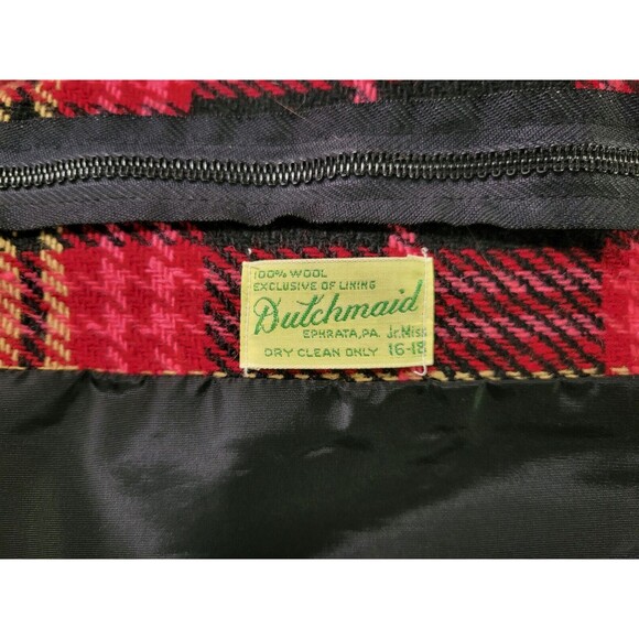 Vintage Dutchmaid Pink Red Plaid Wool Tweed Poncho w. Fringe Jr. Miss 16-18 - Picture 8 of 8